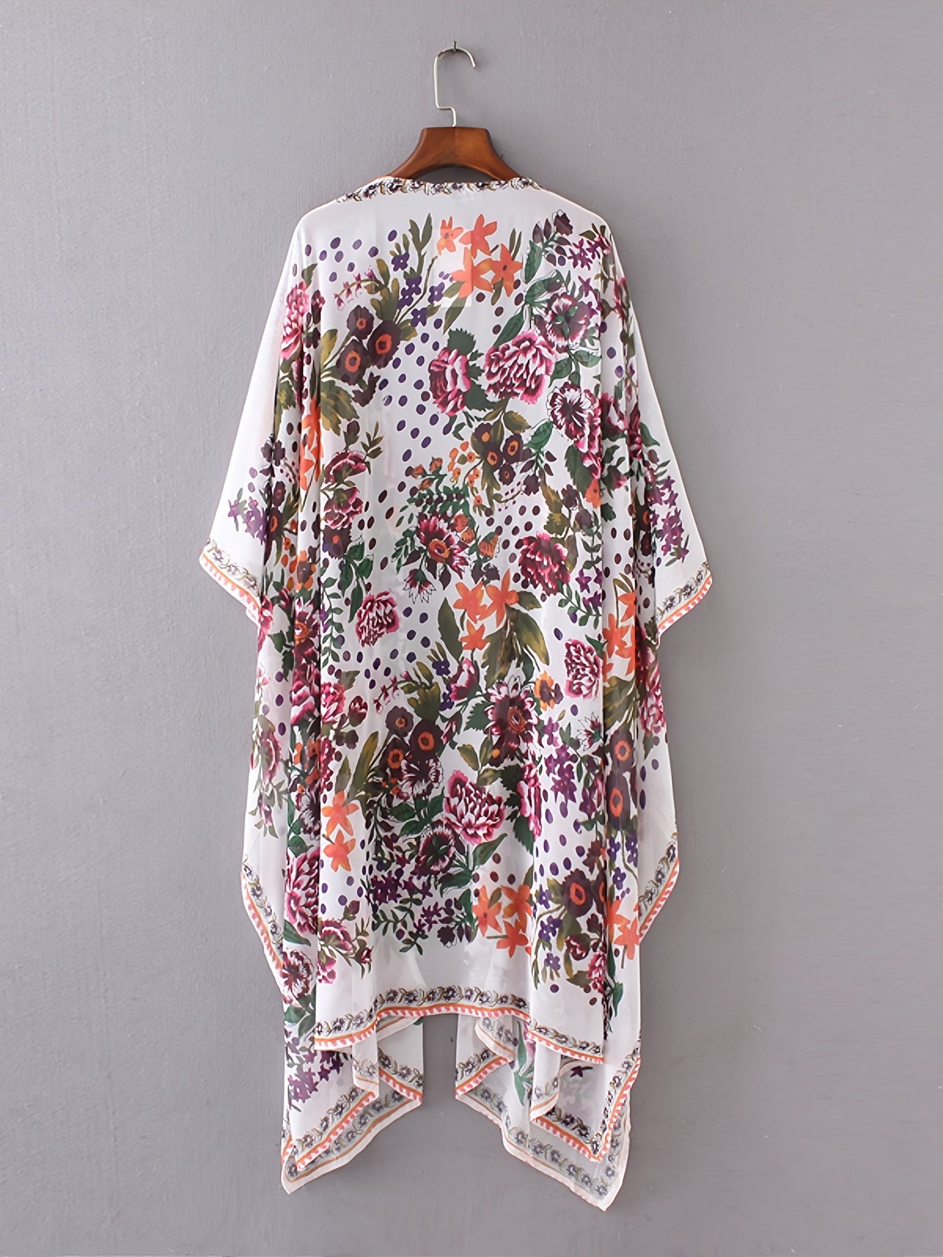 Floral Print V Neck Chiffon Blouse Long Sleeve Cover Up