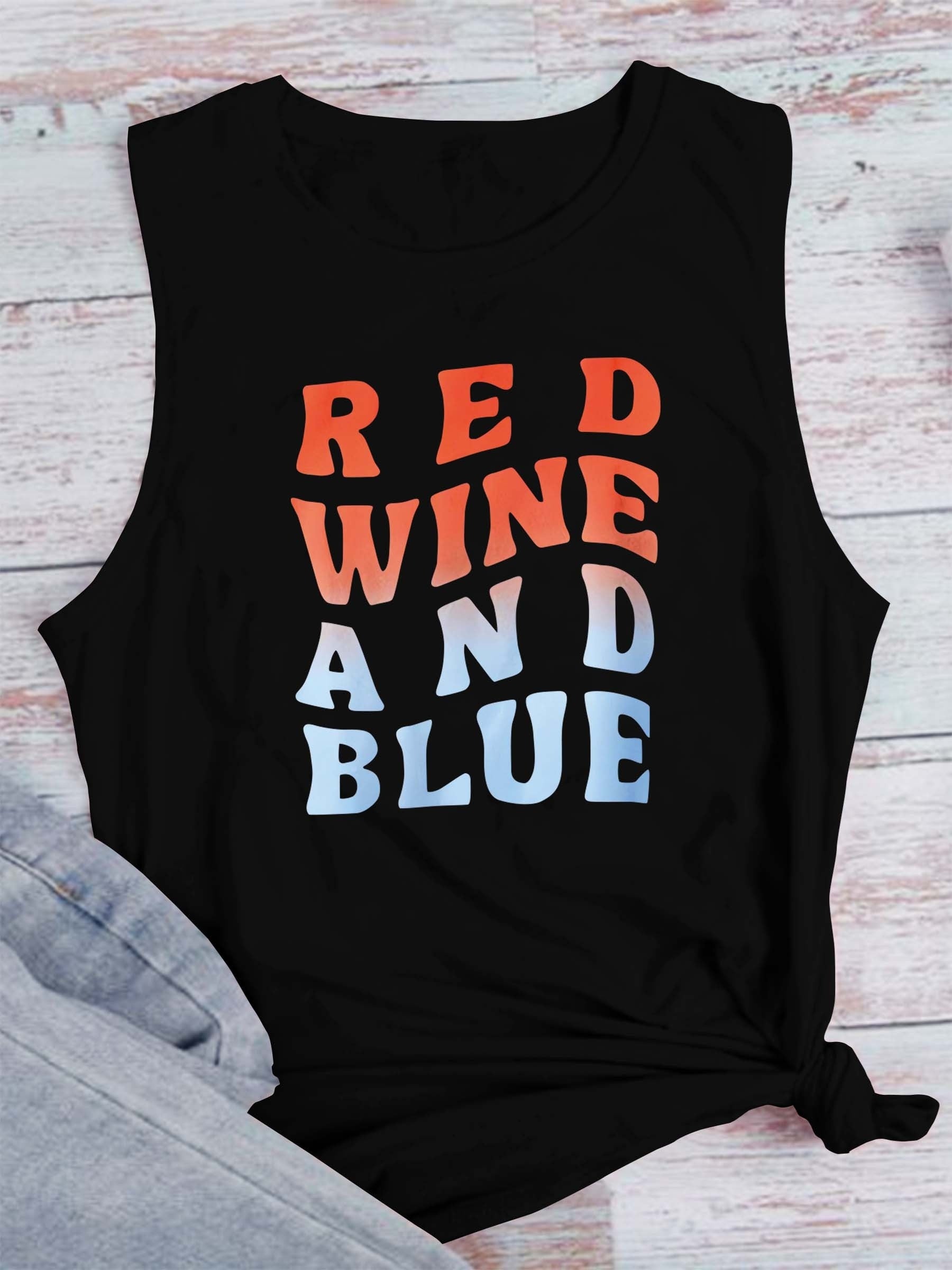 Letter Print Crew Neck Tank Top for Women