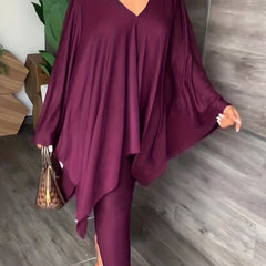 Casual Two Piece Set V Neck Ruched Long Sleeve Tops & Slim Pants