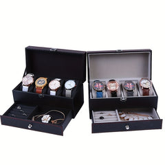 Men's 4 Slot Watch Display Box with Carbon Fiber Stand
