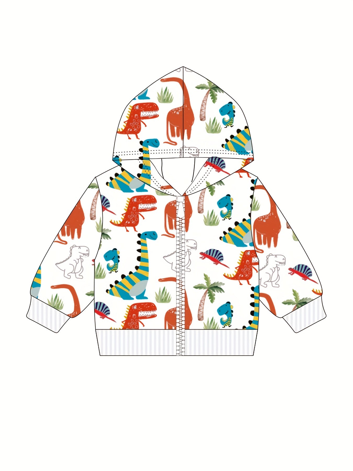 Boy Dinosaur Print Hooded Jacket, Sports Cardigan