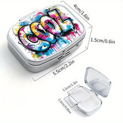 Graffiti Pattern Printed Square Medicine Box Two Compartment Pill Box