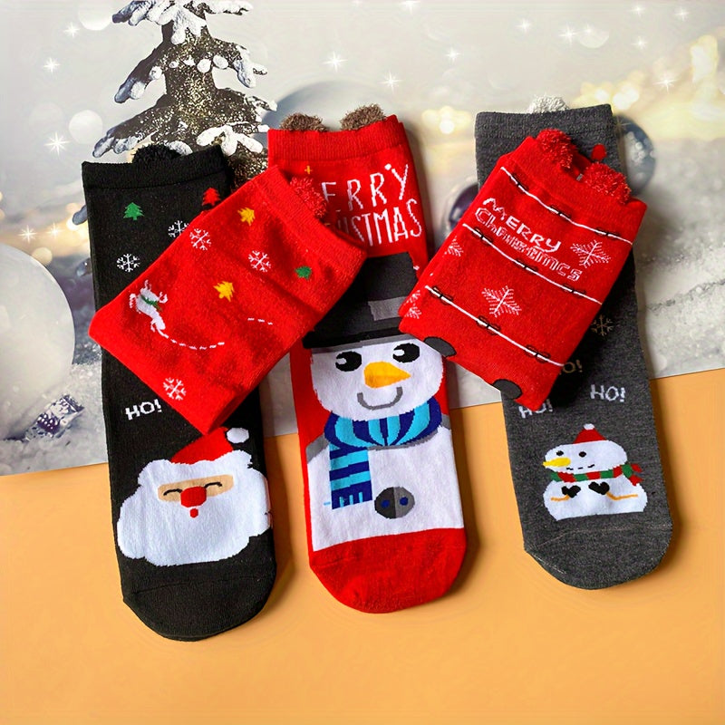 5 Pairs Christmas Print Socks Comfy & Mid Tube Socks Women