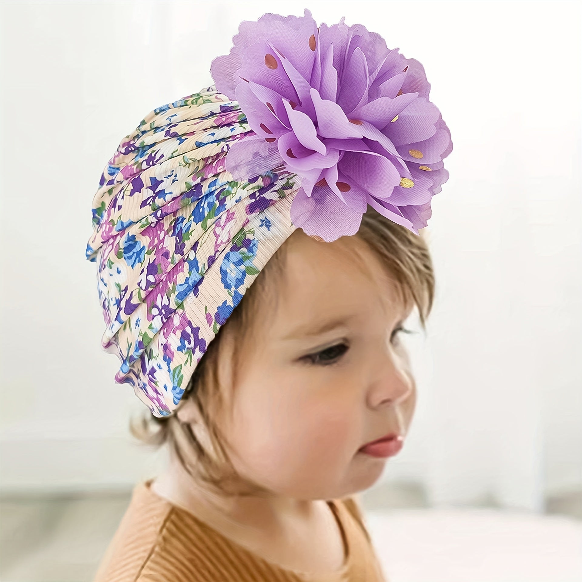 Floral Chiffon Flower Baby Hat Beanie Knotted Turban Hat