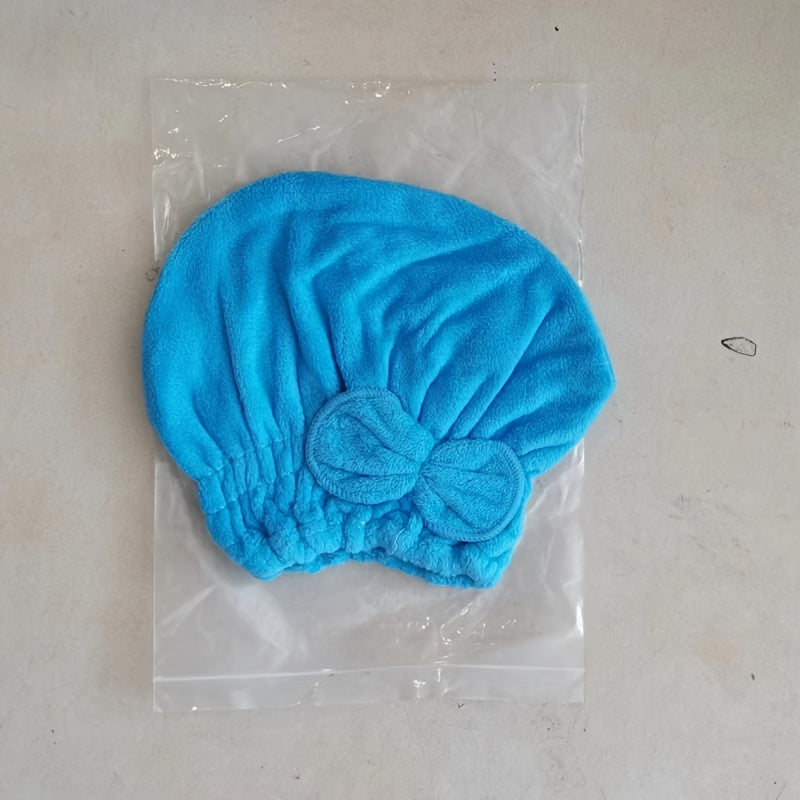 Bow Hair Drying Cap Coral Fleece Towel Women's Soft Absorbent Shower Cap