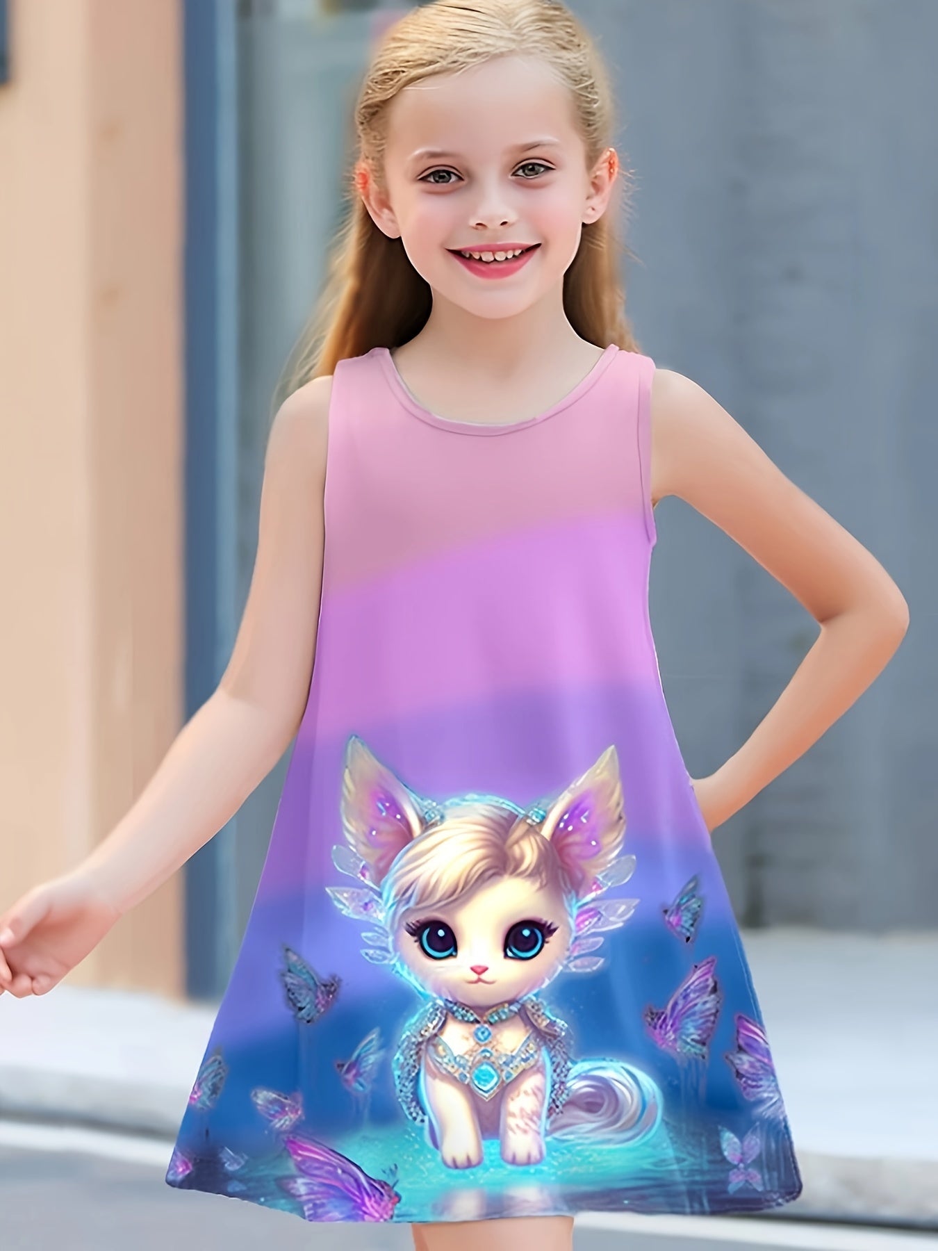 Dreamy Kitty Fairy Sleeveless Dress Girls Summer Gift