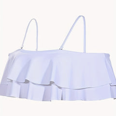 Solid Ruffle Trim Layered Cold Shoulder Bikini Top