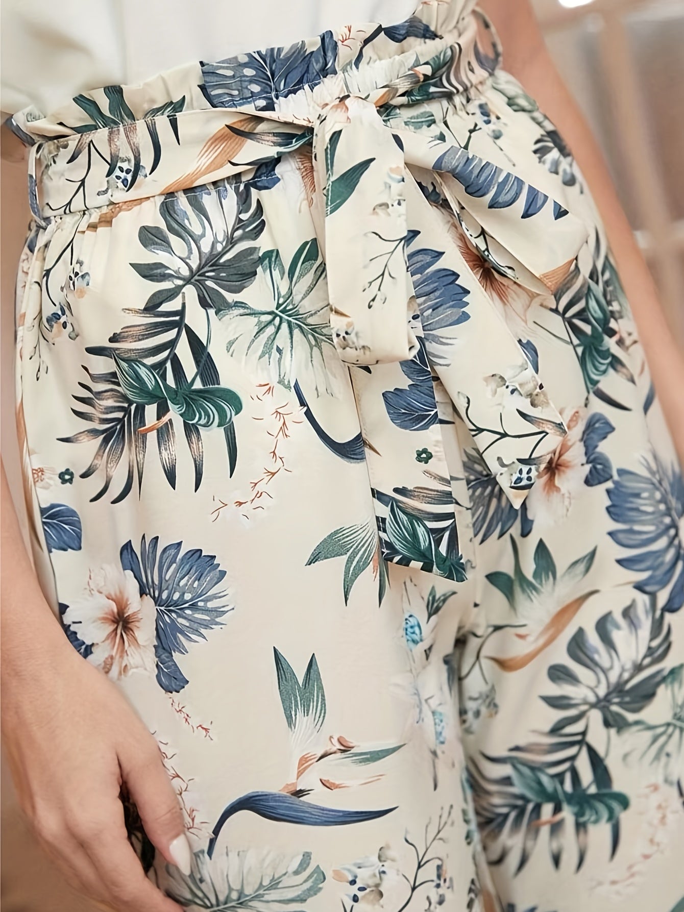 Vintage Floral Print Pants Vacation Knotted Long Length Pants