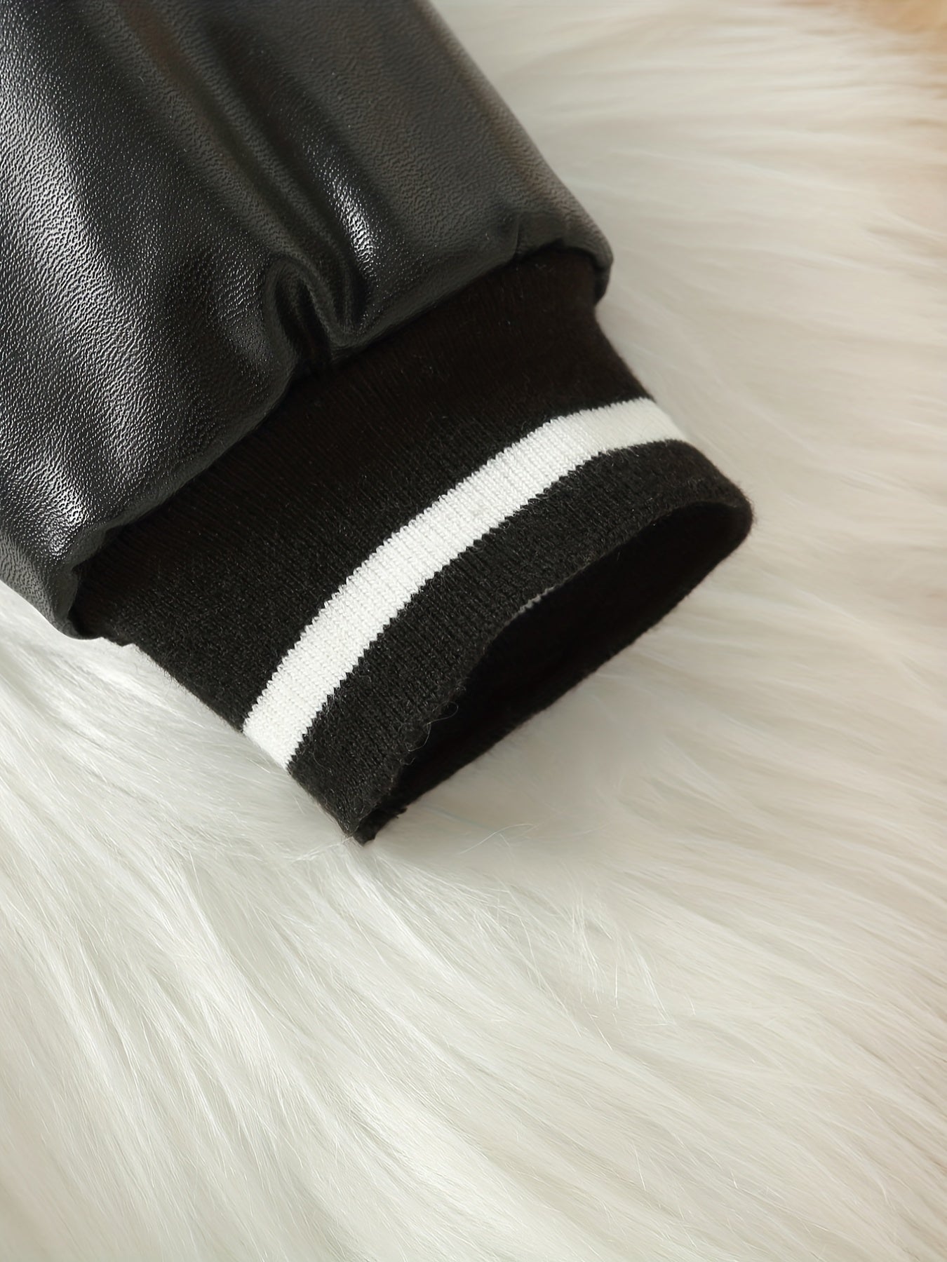 Girls' Leather Stitching Sleeves Baseball Jacket