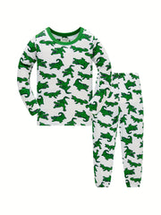 Boys Crocodile Print Pajamas Set Long Sleeve Top & Pants