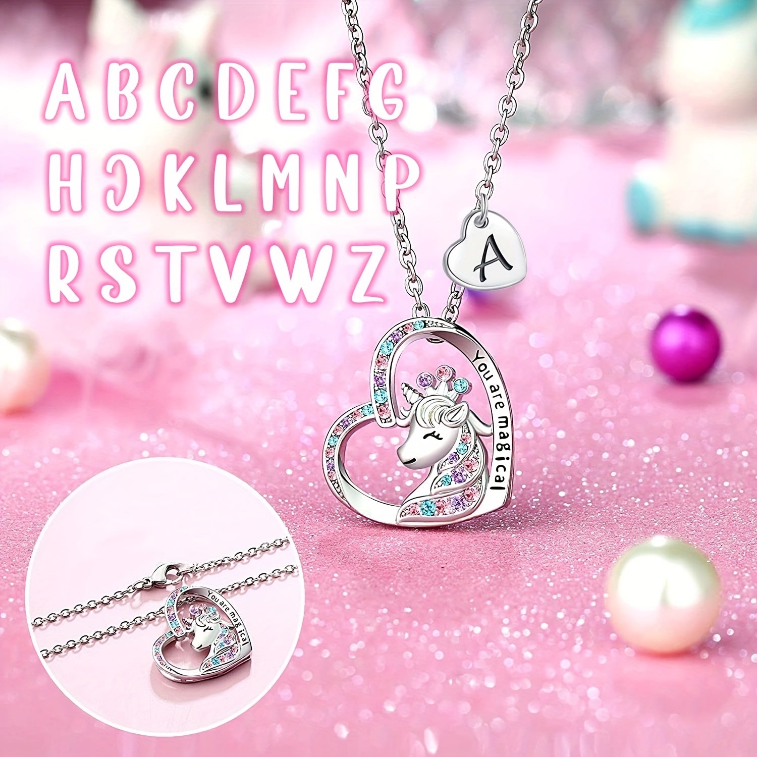Cartoon Heart Unicorn Pendant Necklace Gift For Girls