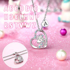 Cartoon Heart Unicorn Pendant Necklace Gift For Girls