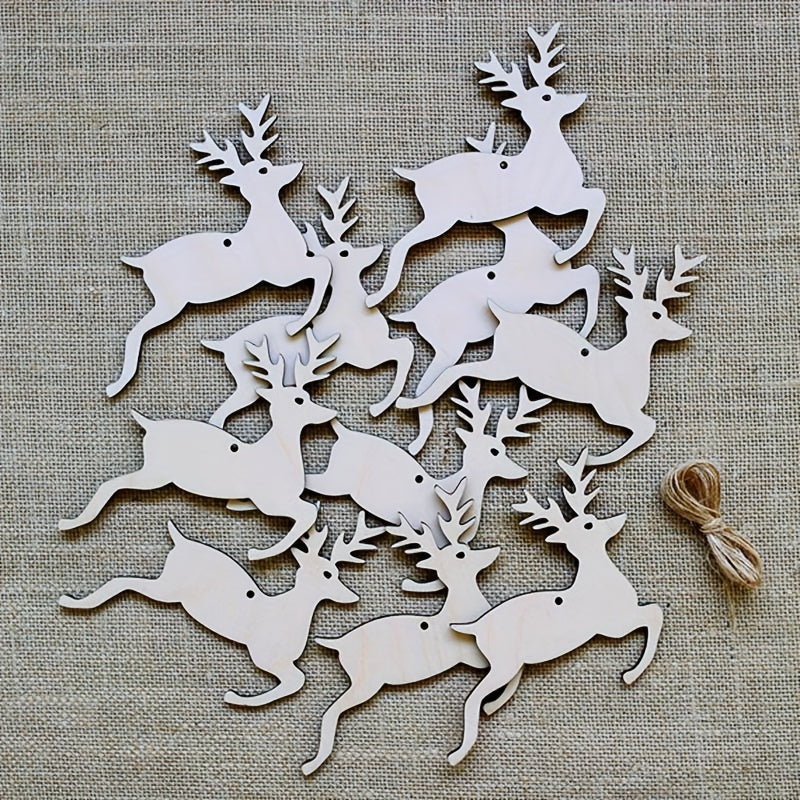 10pcs Elk Wood Crafts DIY Christmas Tree Hanging Decorations