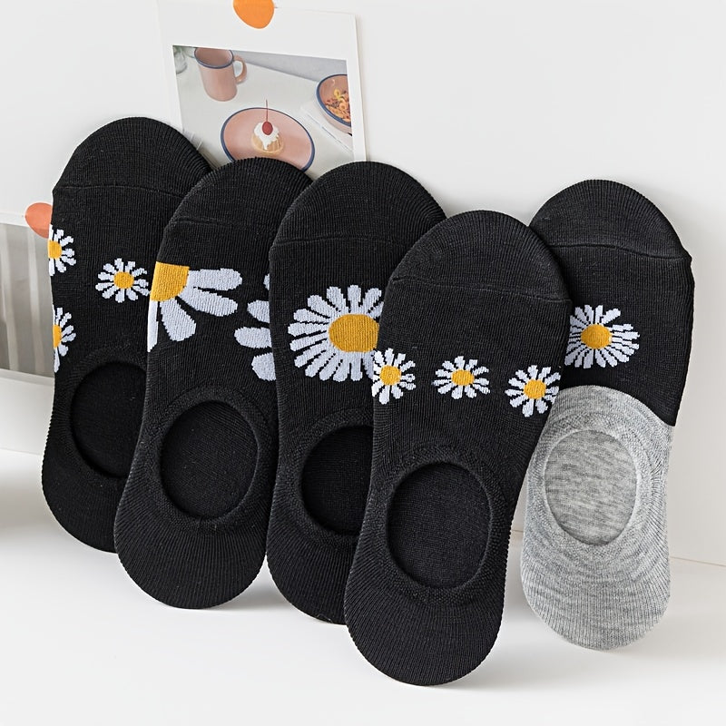 5 Pairs Floral Ankle Socks Breathable Non slip Women Stockings