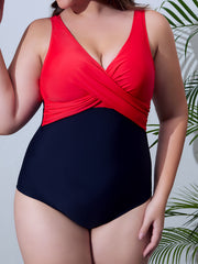 Sexy Swimsuit Colorblock Cross Front V Neck One Piece Bathing Suit