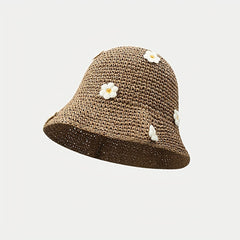 Flower Decor Sun Hat UV Protection Crochet Straw Hat