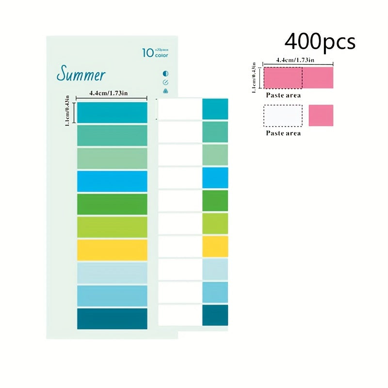 400pcs 2 Sets Half Index Stickers 20 Sheets 20 Colors PET Material OPP Bags