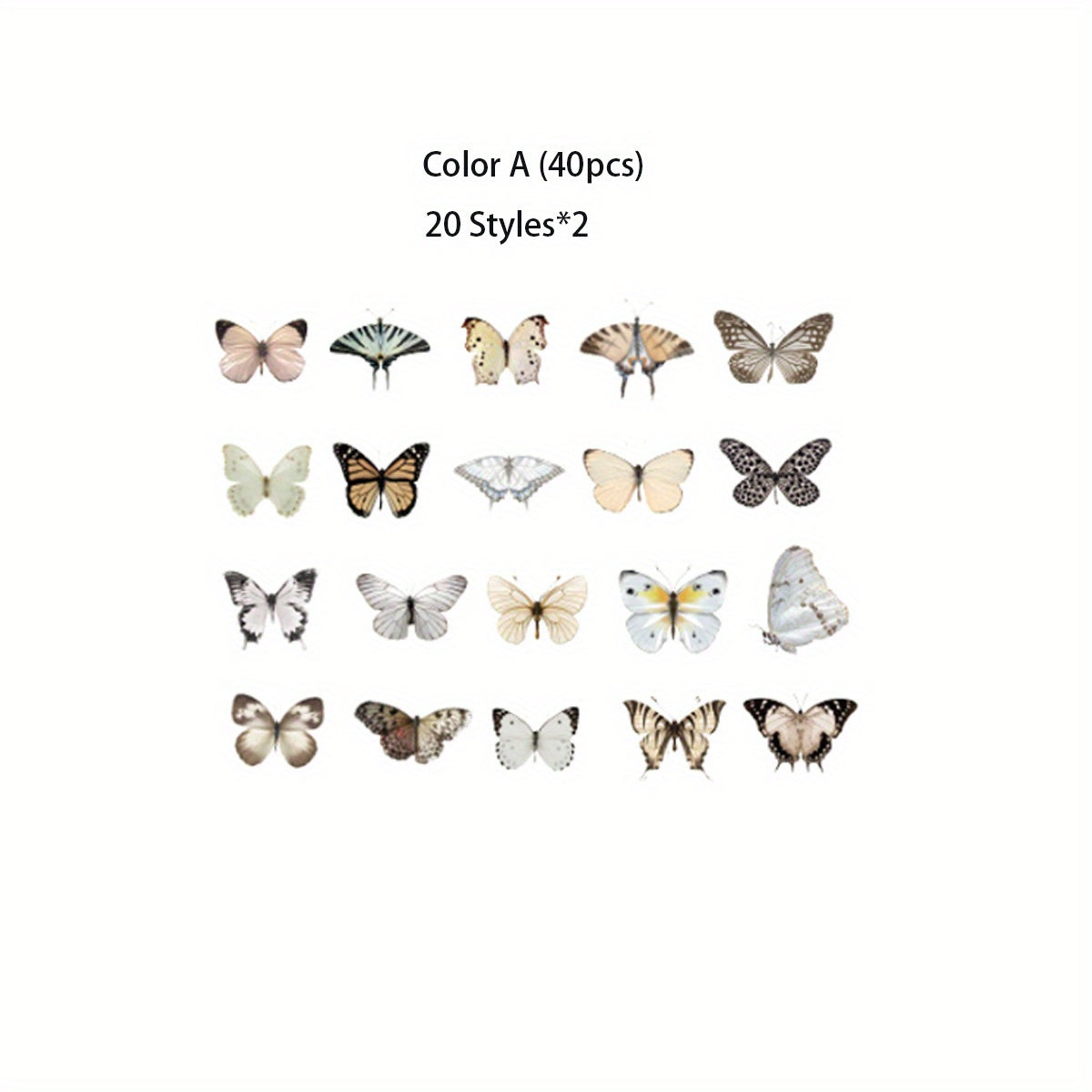 40pcs Butterfly Stickers Transparent Nature Scrapbook Supplies