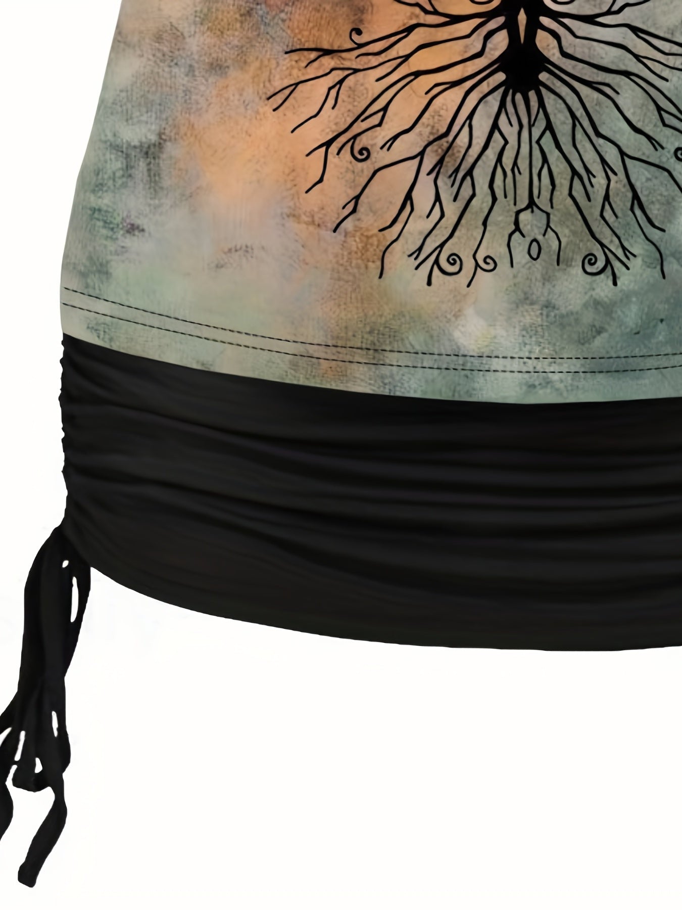 Plant Print 2 Piece Set Cold Shoulder & Ruched Cami Outfits