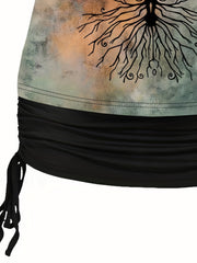 Plant Print 2 Piece Set Cold Shoulder & Ruched Cami Outfits