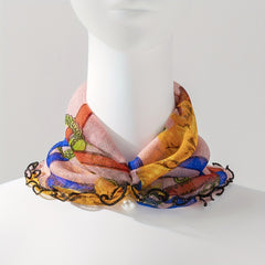 Colorful Striped Ruffle Scarf Neckerchief Faux Pearl Decor Headband