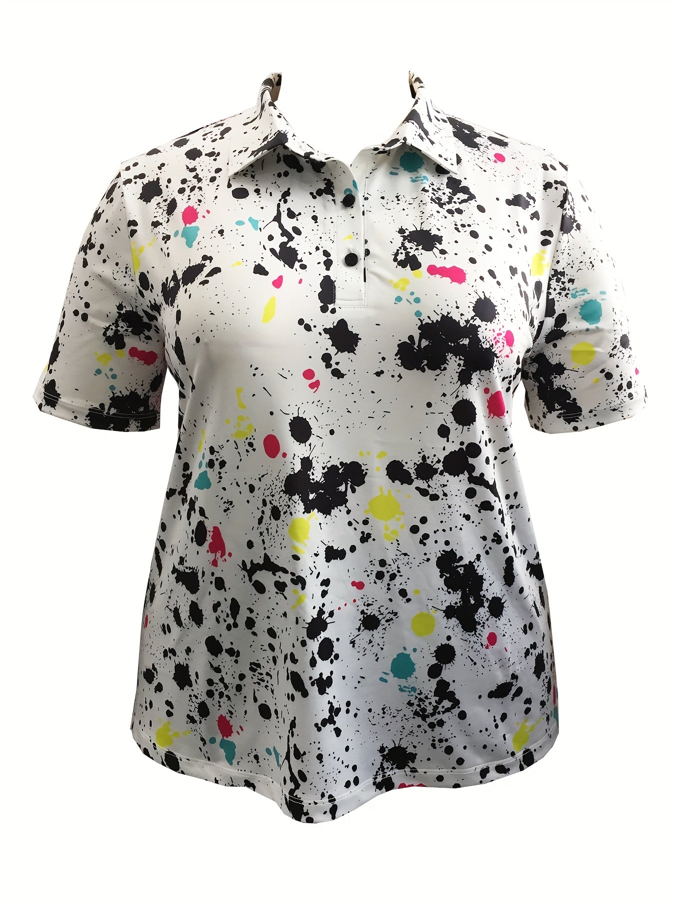 Sports Top Women's Splash Print Polo Neck Golf Shirt