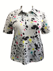 Sports Top Women's Splash Print Polo Neck Golf Shirt