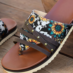 Sunflower Pattern Flat Sandals Hollow Beach Slippers