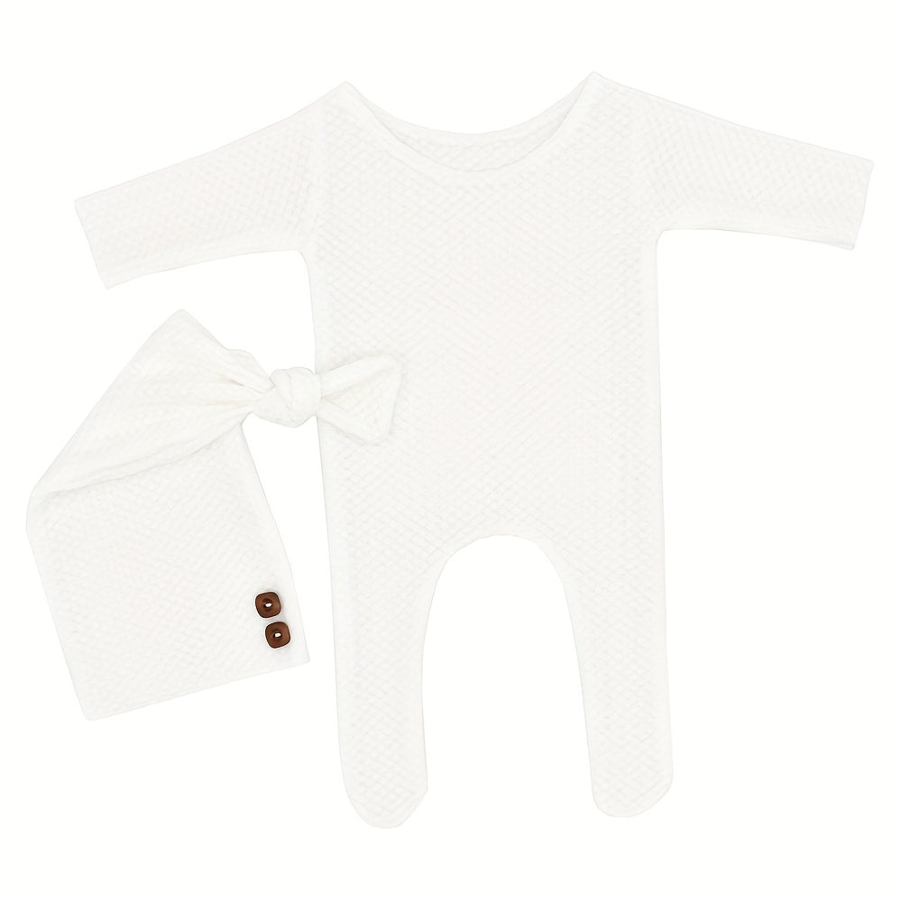 Newborn Photography Knit Outfit Jumpsuit & Hat Set