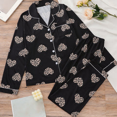 Leopard Print Pajama Set Long Sleeve Top & Pants