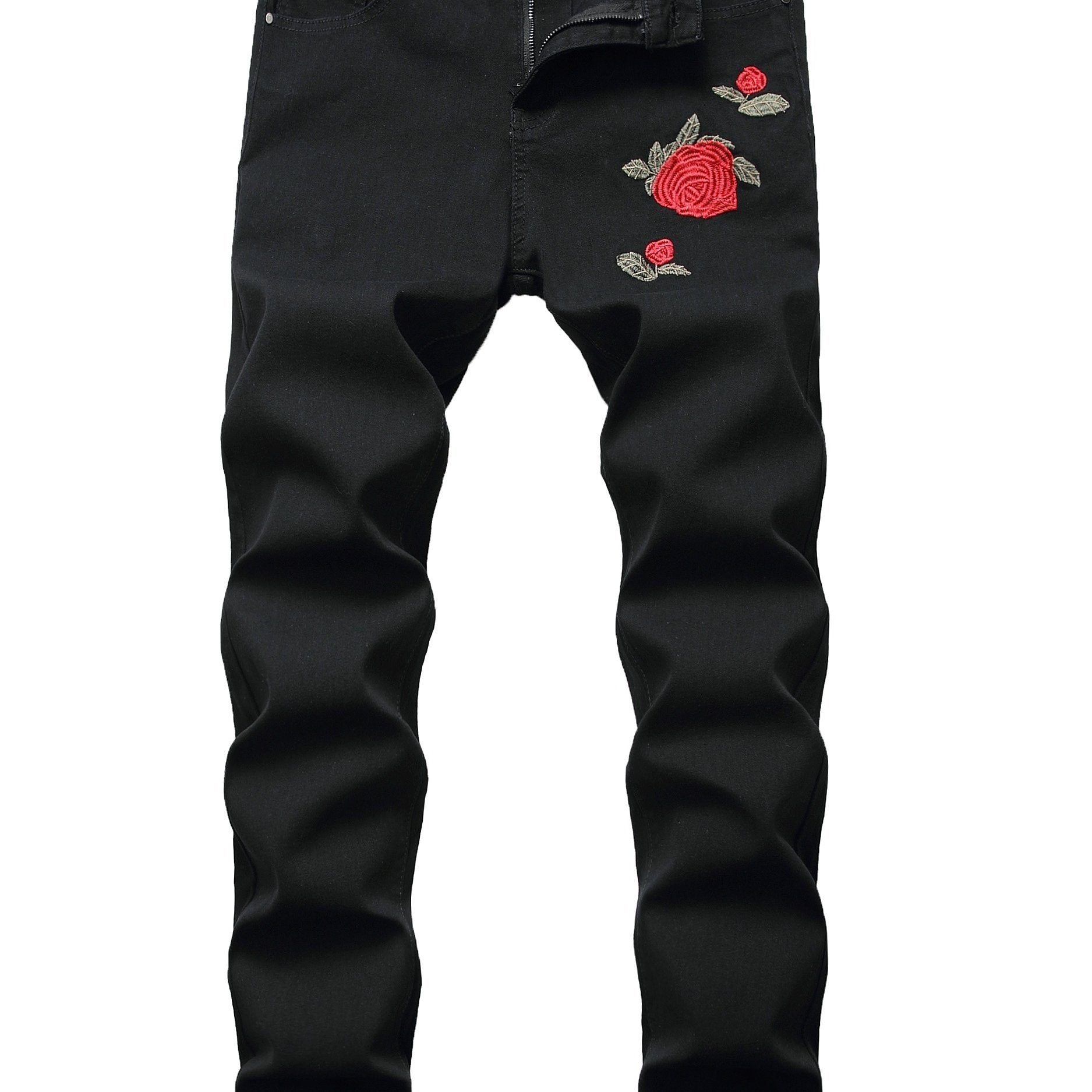 Men s Floral Embroidery Slim Fit Stretch Denim Jeans