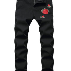 Men s Floral Embroidery Slim Fit Stretch Denim Jeans