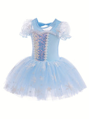 Cotton Sequin Puff Short Sleeve Embroidery Tutu Dress