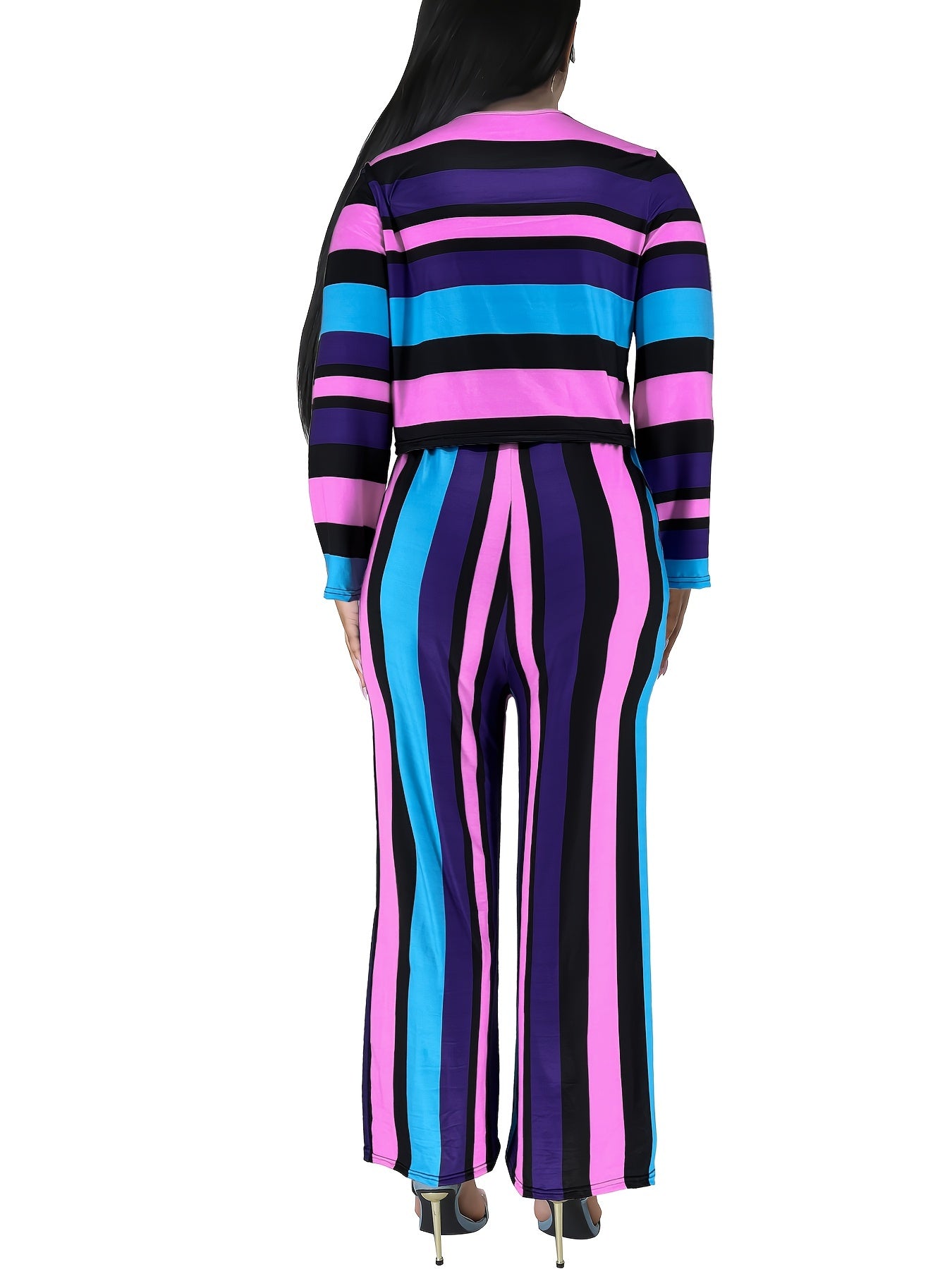 Colorblock Stripe Print Outfits 2 Piece Set