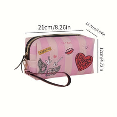 Heart & Striped Makeup Bag Lip Graphic Cosmetic Pouch Travel Toiletry Storage