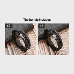 Men's Stone Stainless Steel Leather Cross Bracelet