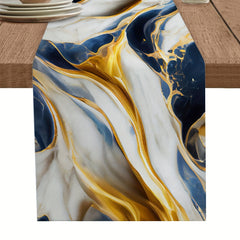 Marble Golden Abstract Art Table Runner 13x72 Inch