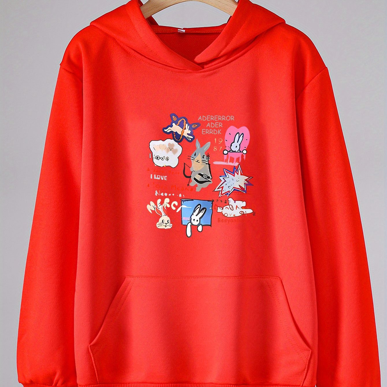 Girls Cartoon Rabbits Pattern Hooded Sweatshirt for Spring and Autumn