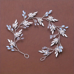 Bridal Crystal Faux Pearl Headband Tiara Golden Leaf Rhinestone Hairband