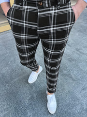 Vintage Style Plaid Slacks Men s Casual Slightly Stretch Pants