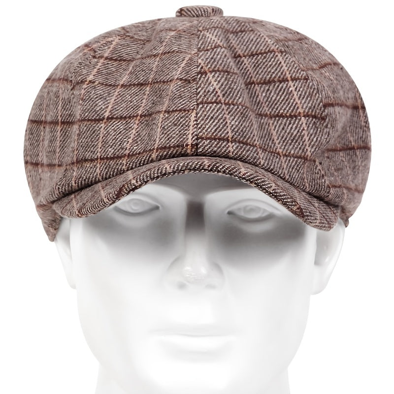 Men's Plaid Print Short Brim Newsboy Hat