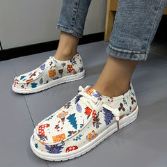 Women's Christmas Pattern Sneakers Lace-up Non-slip Outdoor Flats