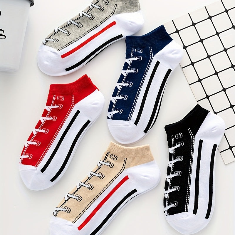 5 Pairs Novelty Shoes Pattern Ankle Socks Cotton Mixed Color Pack