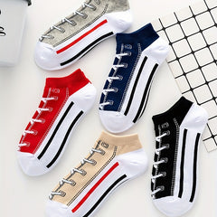 5 Pairs Novelty Shoes Pattern Ankle Socks Cotton Mixed Color Pack