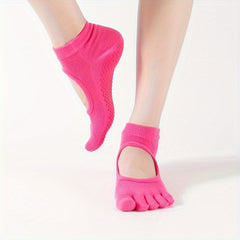 Women's Non Slip Five Toe Yoga Socks Breathable Dance Pilates Socks