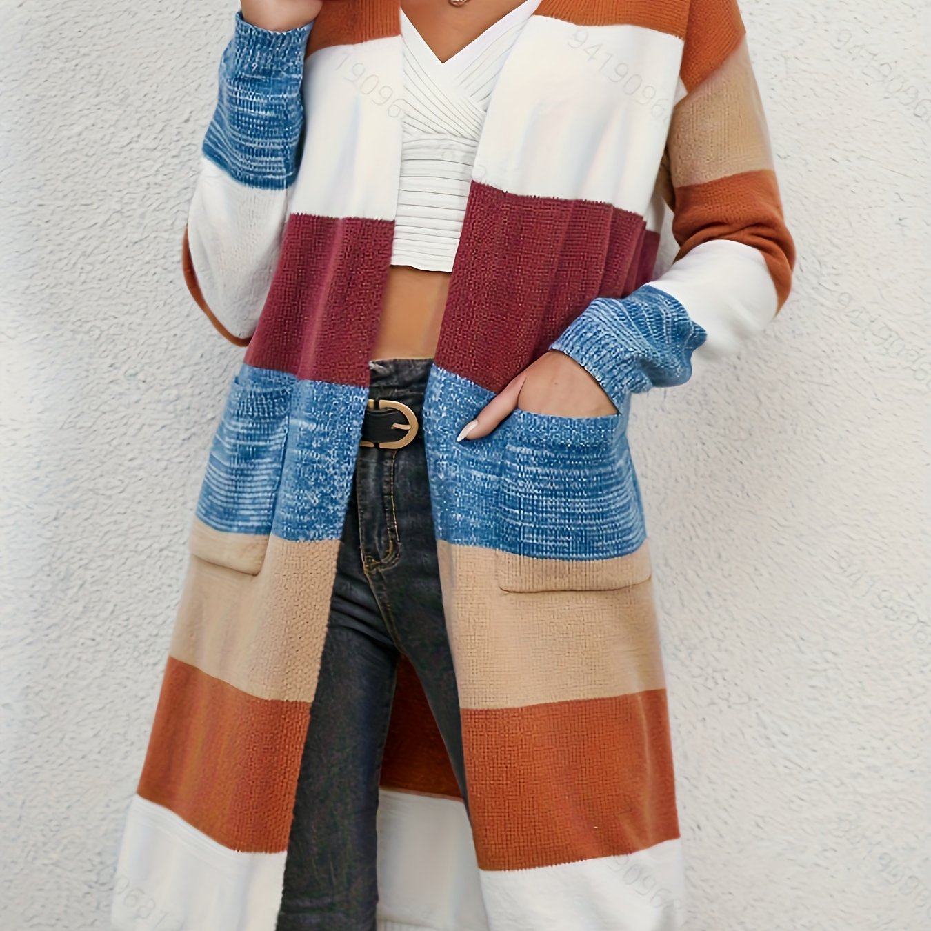 Colorblock Long Sleeve Open Front Cardigan