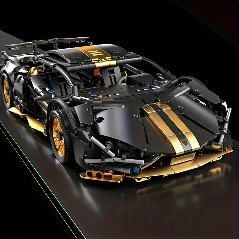 1300pcs Golden Sports Car Model Kit with Golden Accents