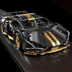 1300pcs Golden Sports Car Model Kit with Golden Accents