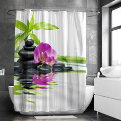 Waterproof Shower Curtain Stone Glass Bottle Bamboo 182x182 cm