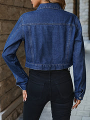 Dark Lapel Denim Jacket Long Sleeves Cropped Denim Coat Women's Clothing